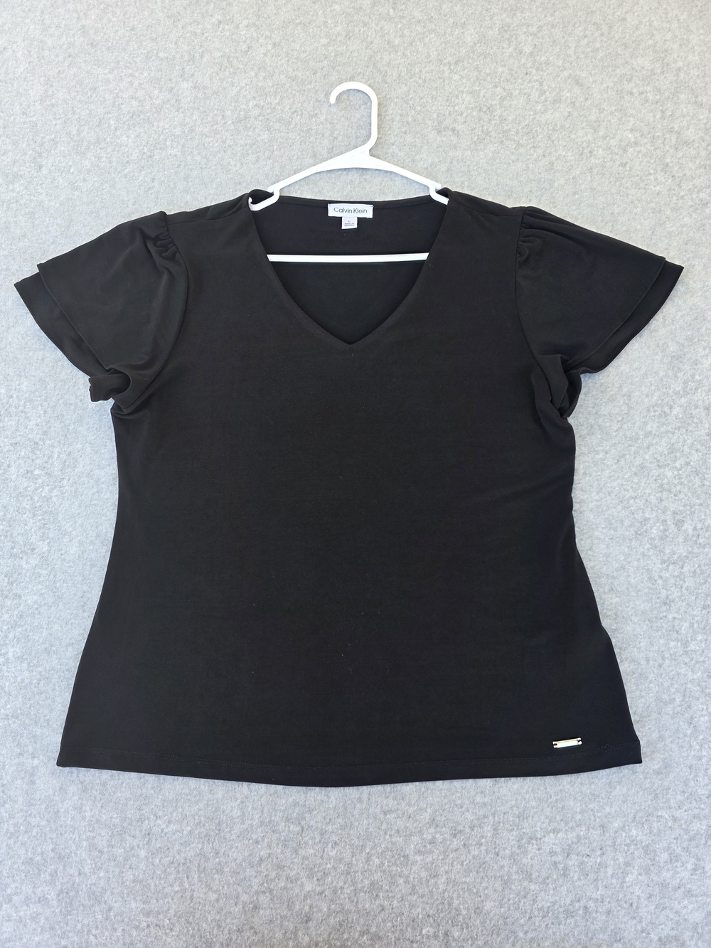 Calvin Klein Black V-Neck Puff Sleeve Women's Top Size L